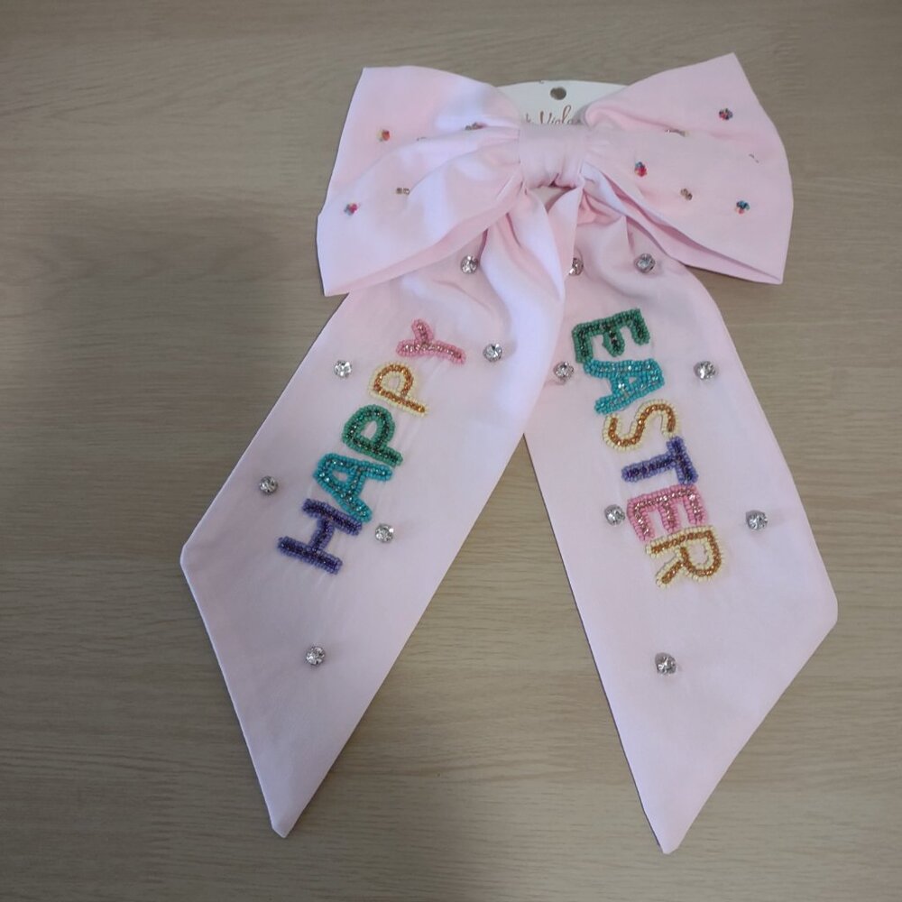 Viola Happy Easter Pink Hair Bow Barrette